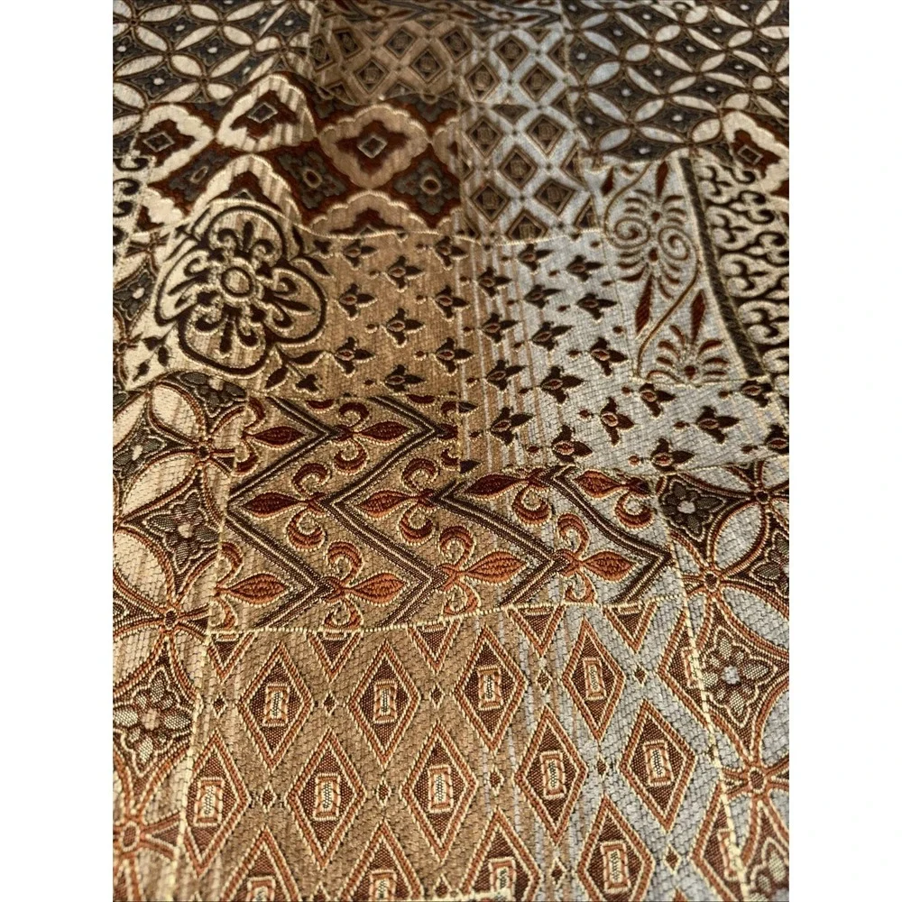 Vintage Brocade Fabric Bedspread Queen Shams Decorative Pillows Gold Tan Browns